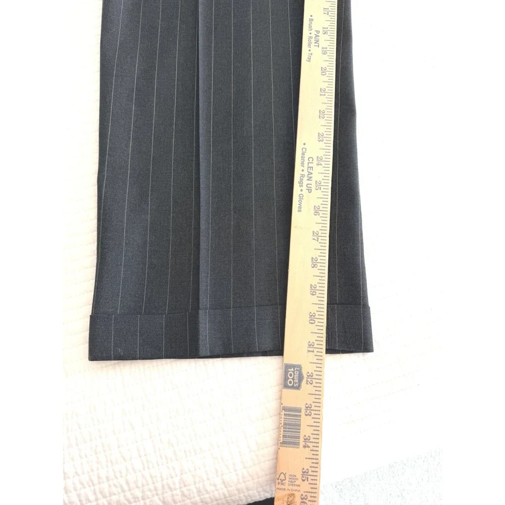Jos. A. Bank Mens Black Pinstripe Super 100s Merino Wool 2 Piece Suit Blazer 46R